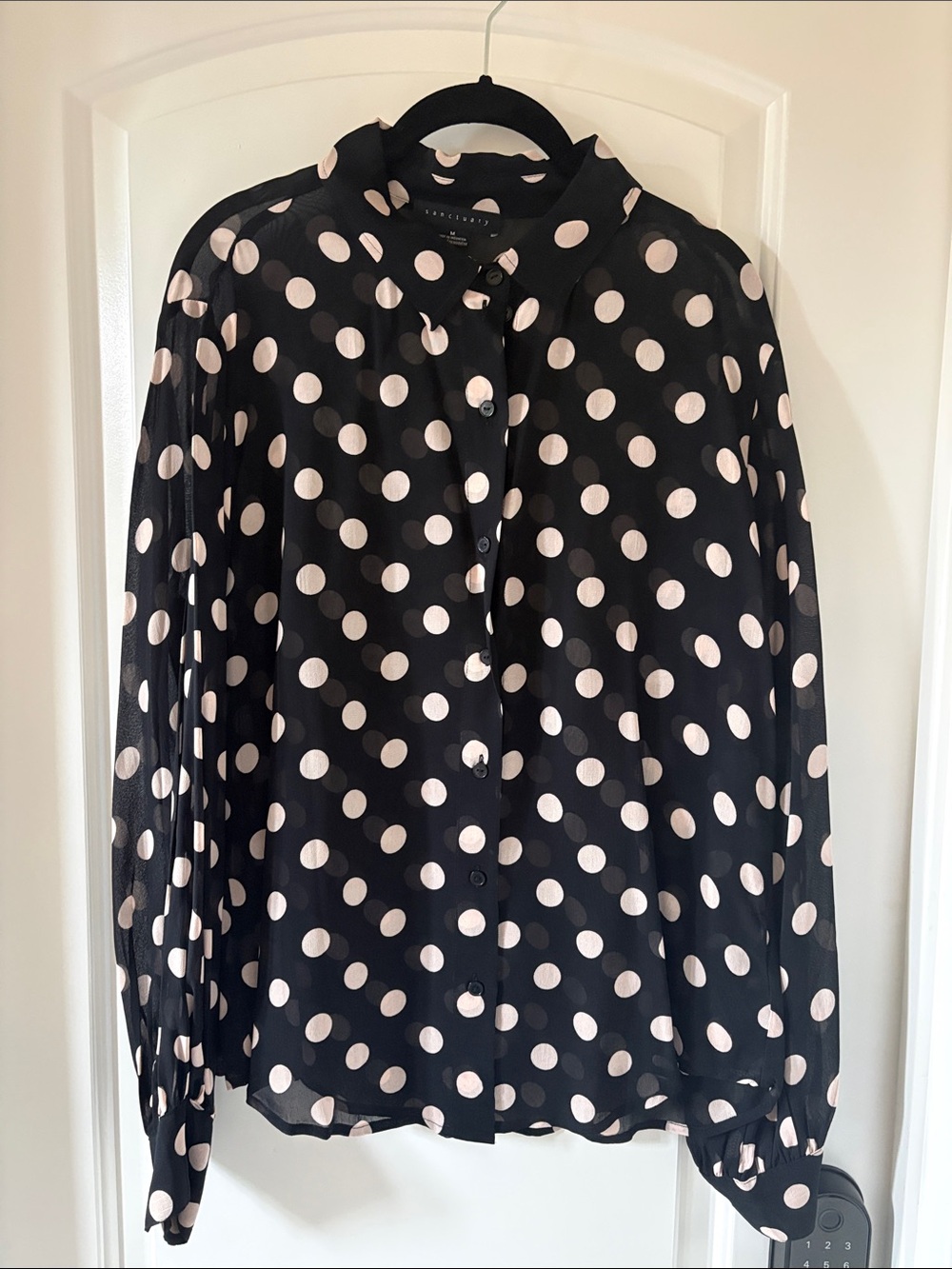Sanctuary Black Blouse with Light beige Polka Dots